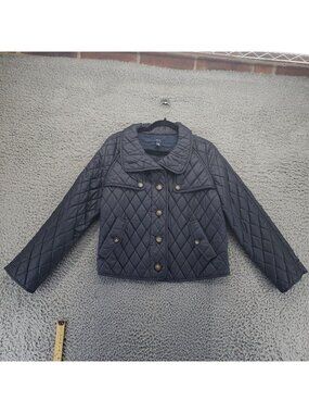 Nautica Jacket Womens Large Black Quilted Button-Front Jacket